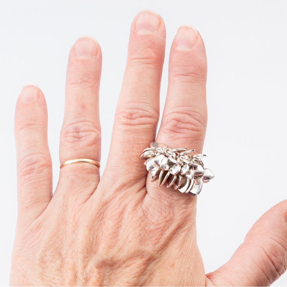 Vintage Statement Ring Heart Cluster Sterling Sil… - image 4